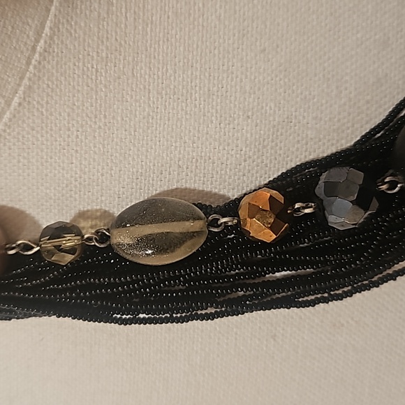 Black Multi Strand Beaded Necklace - Picture 2 of 3